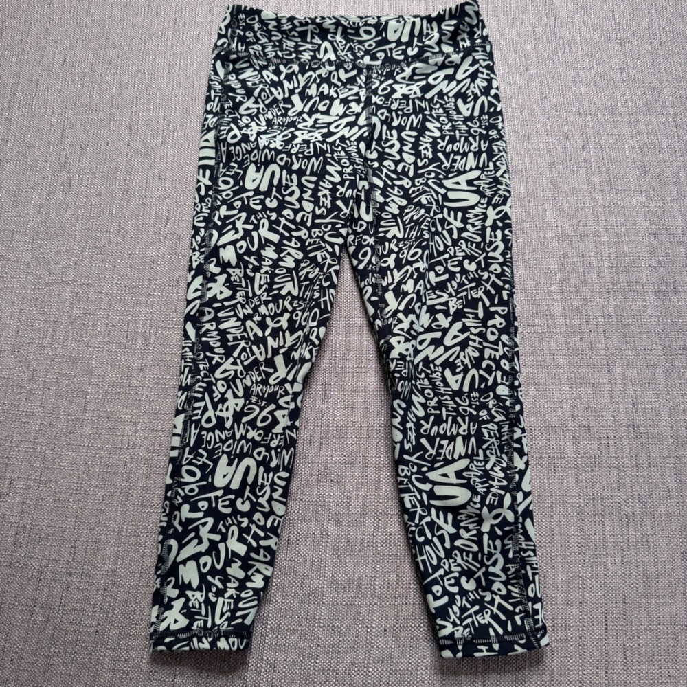 Under Armour Kids Graffiti Print HeatGear Leggings Black Green Youth Medium YM